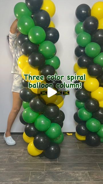 Sweet Space Events | Make a 3 color spiral balloon column with me! 🇯🇲  @markjgolding @jamaicapnp   Sweet Space Events provides full service event decora... | Instagram Balloon Arch On Backdrop Stand, Three Color Balloon Column, How To Make Spiral Balloons, 3 Color Spiral Balloon Column, How To Balloon Columns, Balloon Decorating Ideas, Balloon Arch Diy Photo Backdrops, Elegant Balloon Arch, 3 Color Balloon Arch