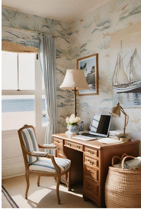 Coastal Academia Decor, Nautical Victorian Decor, Vintage Coastal Home Decor, East Coast Coastal Decor, Victorian Coastal Decor, Old Money Coastal House, Traditional Costal Interior Design, Coastal Nancy Meyers, Coastal Vintage Style