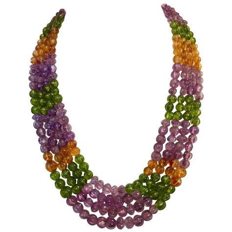 Michael Kneebone Amethyst Peridot Citrine Multi-Strand Bead Necklace | From a unique collection of vintage Beaded Necklaces at https://www.1stdibs.com/jewelry/necklaces/beaded-necklaces/. Gold Tassel Necklace, Multi Strand Beaded Necklace, Faceted Bead Necklace, Tiered Necklace, Rose Gold Pearl, Pearl Necklace Vintage, Peridot Jewelry, Vintage Beads Necklace, Peridot Necklace