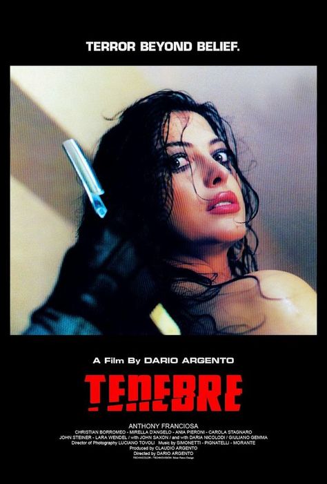 Tenebre a film by Dario Argento Dario Argento Poster, Italian Horror Movie Posters, Giallo Movie Posters, Giallo Poster, Sliver Movie, Giallo Movies, Lucio Fulci, Italian Horror, Dario Argento