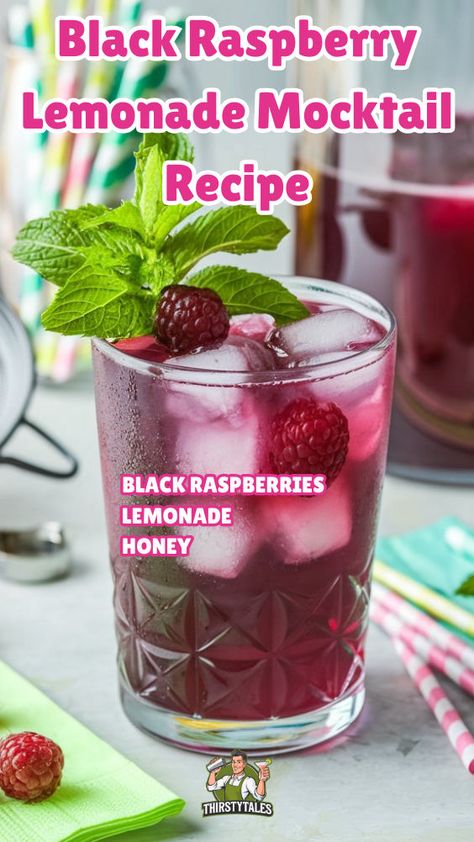 "Quench your thirst with this refreshing Black Raspberry Lemonade Mocktail recipe! Perfect for summer gatherings, this non-alcoholic drink combines the rich flavors of black raspberries with zesty lemon for a fruity delight. Try our Spicy Black Raspberry Lemonade for a unique twist! Enjoy this easy-to-make Black Raspberry Mocktail Recipe that’s ideal for any occasion. Refreshing and delicious, this Black Raspberry Lemonade Non-Alcoholic drink is a must-try." Lemonade Mocktail Recipe, Unique Alcoholic Drinks, Fruity Drink Recipes, Mocktail Party, Raspberry Drink, Black Raspberries, Easy Mocktail Recipes, Iced Drinks Recipes, Vegan Cheese Recipes