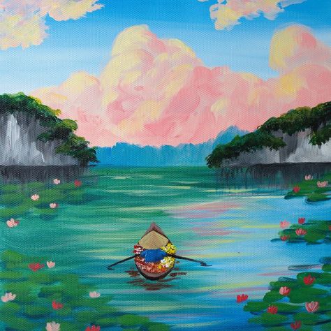 Canoe Paddle Art, Vietnam Halong Bay, Bay Painting, Vietnam Painting, Paddle Ideas, Halong Bay Vietnam, Canoe Paddle, Art 2024, Around The World In 80 Days