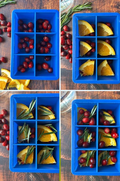 Infuse flavor into your dinks by making Fancy Ice Cubes with fresh herbs and fruits. And learn my trick for making clear ice. Fall Ice Cube Ideas, Party Ice Cubes, Frozen Ice Cubes Cocktails, Cherry Ice Cubes, Ice Cube With Fruit, Cocktail Ice Cube Ideas, Berry Ice Cubes, Fun Ice Cube Ideas, Frozen Fruit Ice Cubes