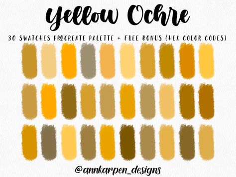 Yellow Ochre Procreate Palette 30 HEX Color Codes Instant - Etsy Free Ipad Wallpaper, Color Palette For Procreate, Procreate Palettes, Procreate Palette, Ipad Pro Art, Pro Art, Ipad Procreate, Hex Color, Skin Color Palette