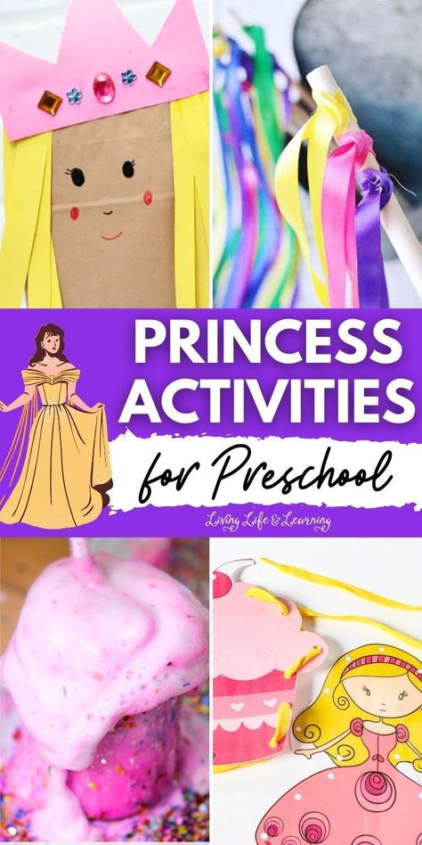 Get ready for some magical princess-inspired fun with these delightful   Princess Activities for Preschool! From dress-up to crafts, these   creative homeschool ideas are perfect for inspiring creativity and   imagination in young children. So why not embark on a fairy tale   adventure with your little ones today? Preschool Princess Crafts, Princess Sensory Play, Princess Diy Crafts, Fairytale Kindergarten Activities, Knights And Princesses Preschool Theme, Fairytale Week Preschool, Disney Lesson Plans Preschool, Princess Birthday Activities, Princess Crafts Preschool