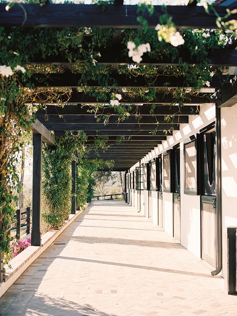 Stalls facing out with lots of greenery and beautiful design Dream Barn Stables, Farm Dinner, Equestrian Stables, Stable Style, Horse Barn Ideas Stables, Horse Barn Designs, Dream Stables, Dream Horse Barns, Horse Barn Plans