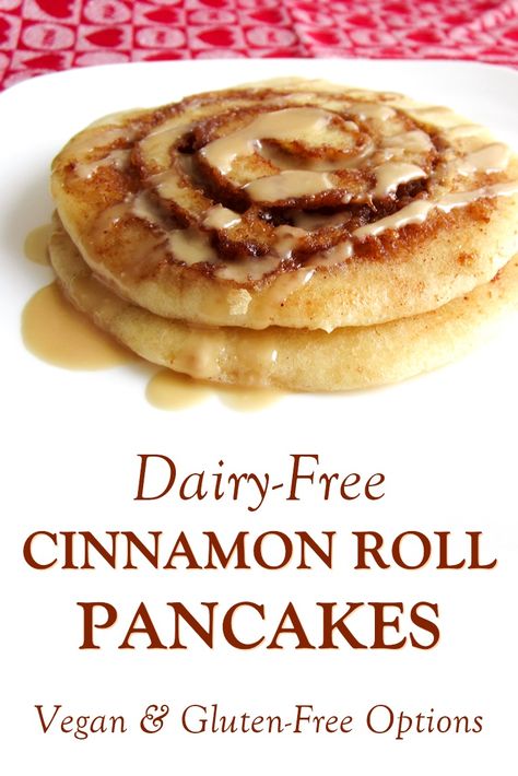 Gluten Free Cinnamon Pancakes, Gluten Free Dairy Free Pancake Recipe, Vegan Cinnamon Pancakes, Vegan Cinnamon Roll Pancakes, Gluten Free Cinnamon Roll Pancakes, No Dairy Breakfast Ideas, No Gluten No Dairy Recipes, Dairy Free Brunch Recipes, Dairy Free Breakfast Ideas