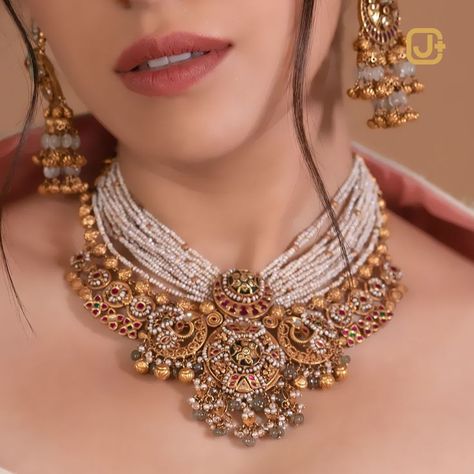 Step into a realm of regal splendor with our heritage jewellery, where the echoes of history resonate in every intricate detail. Discover the magic of heritage, reinvented for the modern soul. . . . . . . #JewelPlus #jewelplusbride #weddingjewellery #jewelplusahmedabad #heritagejewellery #craftedjewellery #necklaces #luxurylifestyle #heritagecollection #indianjewels #jewelrydesign #jewelrydesigner #gold #goldjewelry Indian Pendent Design, Heritage Jewellery Indian, Gold Nackless Design Antique, Necklace Designs Gold Indian, Antique Temple Jewellery, Gold Set Design, Choker Design, Wedding Jewelry Sets Bridal Jewellery, Indian Bridal Jewelry