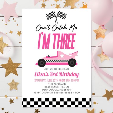 Fourth Birthday Party Themes, Pink Race Car Birthday Party Ideas, Pink Car Birthday Party, Forth Birthday Themes, Kids 4th Birthday Party Ideas, 4 Birthday Theme Girl, Girl Fourth Birthday Party Theme, 4th Bday Party Girl Theme, Need Four Speed Birthday Theme Girl