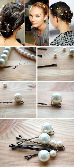 Diy Pearl Bobby Pins, Mermaid Hair Clip Diy, Diy Pearl Hair Pins, Fancy Hair Pins, Unique Hair Accessories Diy, Diy Rhinestone Hair Accessories, Hair Bobby Pins Styles, Diy Cute Hair Accessories, How To Make Hair Pins