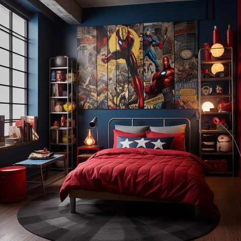 Marvel bedroom kids room interior Avengers Bedroom Ideas, Avengers Themed Bedroom, Marvel Boys Bedroom, Marvel Boys Room, Marvel Room Decor, Super Hero Bedroom Decor, Avengers Room Decor, Avengers Bedroom, Marvel Bedroom