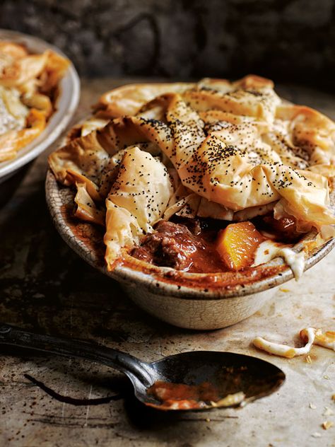 braised lamb, butternut and stracchino filo pies from donna hay magazine autumn issue #86 Caerphilly Cheese, Donna Hay Recipes, Welsh Recipes, British Cooking, Uk Recipes, Braised Lamb, Scottish Recipes, Cheese Pies, Meat Pie