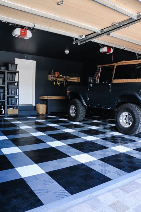 Inside our Garage- Garage Gym, Garage Floors and More - Nesting With Grace Garage Interior Walls Wallpaper, Finished Garages, Garage Flooring Ideas, Painted Garage Walls, Garage Paint Colors, Garage Tv, Garage Gym Flooring, Garage Flooring Options, Garage Inspiration