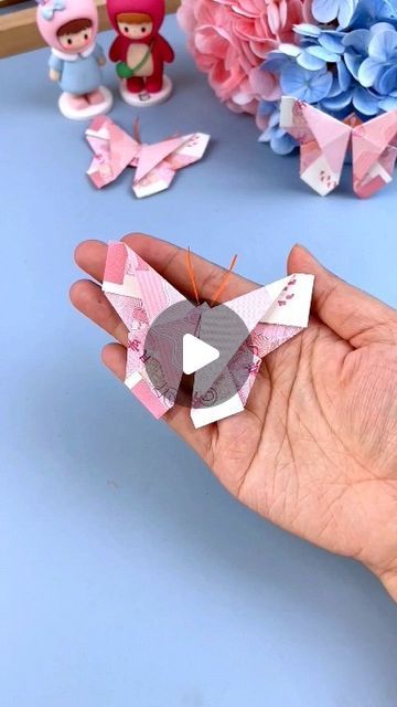 How To Fold Butterflies, Craft Paper Butterfly, Money Folding Butterfly, How To Make Butterfly With Money, Butterfly Folding Paper, How To Make A Butterfly Out Of Money, Butterfly Paper Crafts Easy Diy, Cool Ways To Fold Money, Money Butterfly Origami