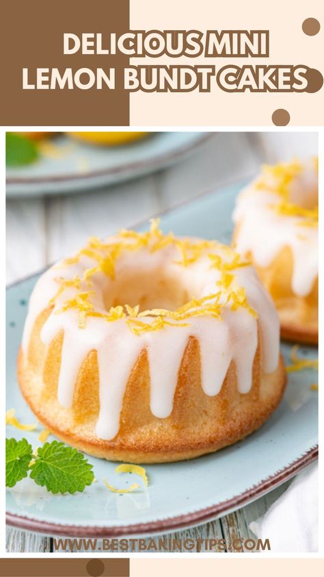 Individual Lemon Cakes, Cakelets Recipe Cakes, Six Inch Bundt Cake Recipes, Mini Lemon Cake Recipe, Mini Lemon Cakes With Glaze, Lemon Poppyseed Mini Bundt Cake, Lemon Bunt Cakes Recipes, Easter Mini Bundt Cake Ideas, Mini Bundt Cakes From Cake Mix Boxes Vanilla