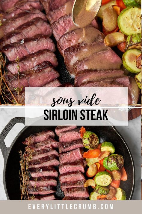 This method of cooking takes out the guesswork and ensures succulent evenly cooked sous vide sirloin steak that's perfectly tender. 5 minutes of effort! #sousvide #sousvidesteak #sirloinsteak #sousvidecooking Sous Vide Recipes Steak, Sous Vide Top Sirloin Steak, Sous Vide Steak Bites, Sous Vide Sirloin Tip Roast, Sous Vide Sirloin Steak, Sous Vide Recipes Beef, Sous Vide Steak Recipe, Top Sirloin Steak Recipe, Recipes No Meat