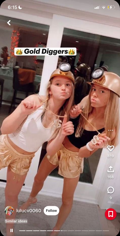 Gold Miner Costume, Preppy Gold Digger Costume, Gold Miners Costume, Miner Halloween Costume, Gold Differ Costume, Good Digger Halloween Costume, Gold Diggers Costumes, Gold Diggers, Gold Digger Costume