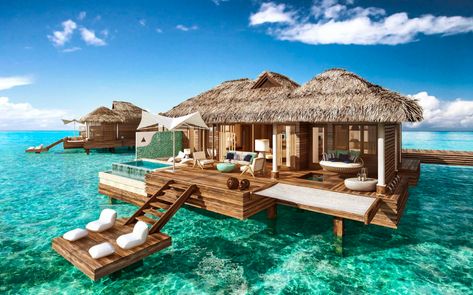 The Caribbean's First All-Inclusive Overwater Bungalows are Here | Caribbean Overwater Bungalows | Sandals Montego Bay Jamaica | Islands Jamaica Island, Water Vacation, Water Bungalow, Jamaica Resorts, Caribbean Luxury, Caribbean Resort, Montego Bay Jamaica, Overwater Bungalows, Dream Vacations Destinations