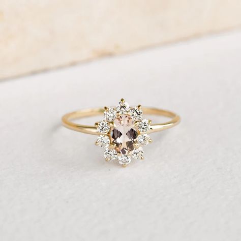 Morganite Halo Ring, Sunburst Ring, Morganite Gemstone, London Blue Topaz Ring, Unique Engagement Ring, Morganite Engagement, Big Rings, Solid Gold Jewelry, Unique Engagement