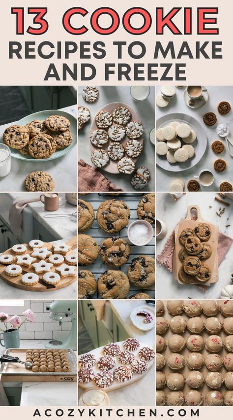 Here are 13 easy cookie recipes that are perfect for doing freezing and baking later. All of these cookies can be made up to the dough and then frozen for later. We have everything from a classic chocolate chip cookie to ones that look like snowflakes. #easyhomemadecookies #freezerfriendlyrecipes Homemade Freezer Cookie Dough, Freezer Chocolate Chip Cookie Dough, Storing Cookie Dough, How To Freeze Cookie Dough Balls, Cookie Dough For Freezing, Cookies Good For Freezing, Cookie Party Cookie Ideas, Make And Freeze Cookie Dough, Cookie Dough Freezable