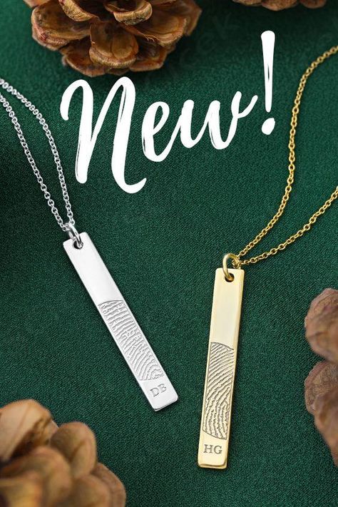 Experience beautiful, tangible connection to your Loved One with a new Vertical Bar Pendant engraved with their unique fingerprint. - - - #legacytouch #fingerprintjewelry #barpendant #fingerprintnecklace #jewelry #customjewelry  ... more Custom Necklace Ideas, Art Deco Jewelry Rings, Relationship Bracelets, Fingerprint Necklace, Fingerprint Jewelry, Vertical Bar, Family Jewellery, Gold Models, Handmade Wire Jewelry