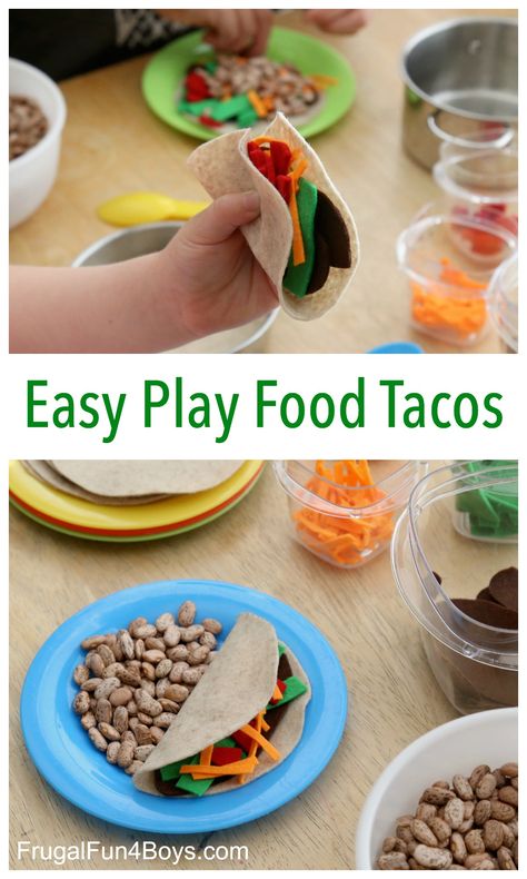 Food Tacos, Play Kitchen Food, Felt Food Diy, Felt Food Patterns, Taco Dinner, Dramatic Play Preschool, Dramatic Play Area, Play Kitchens, Play Food Set