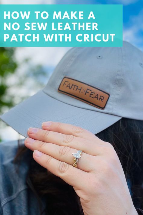 How To Make Hats With Cricut, Leather Ideas Diy, Hats With Cricut, Diy Leather Patch Hat, Leather Patches With Cricut, Diy Faux Leather Projects No Sew, Cricut Patches, How To Make Leather Patches For Hats, Diy Leather Patch