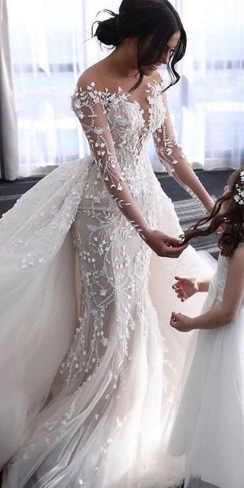 Illusion Long Sleeve Wedding Dresses Youll Like ★ #bridalgown #weddingdress Long Sleeve Bridal Gown, Handmade Mermaid, Wedding Dress Guide, Bridal Gowns Mermaid, Pretty Wedding Dresses, Fancy Wedding Dresses, Long Sleeve Wedding Dress Lace, Cute Wedding Dress, Dream Wedding Ideas Dresses