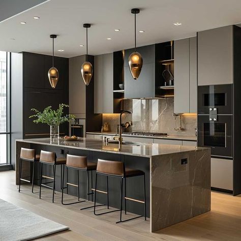 Modern Luxury Kitchen, Desain Pantry, Contemporary Kitchens, Dream Kitchens Design, Modern Kitchen Island, Modern Kitchen Interiors, Kitchen Interior Design Modern, Kitchen Design Plans, Modern Kitchen Cabinets