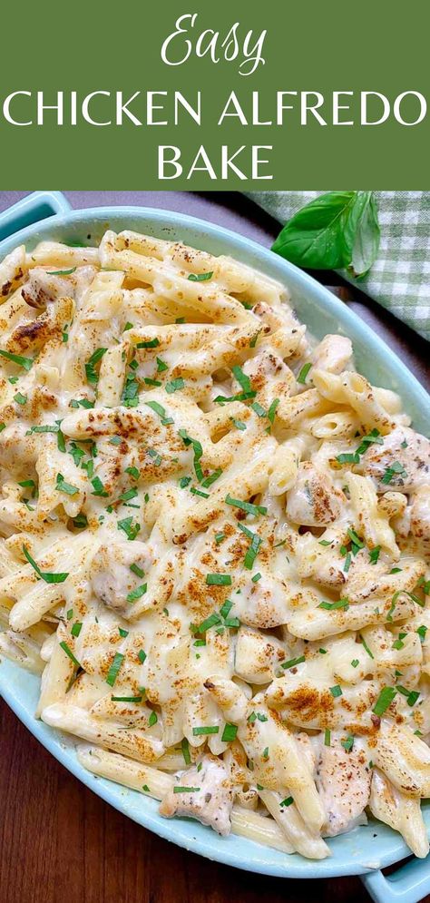 Easy Dinner Recipes Alfredo, Baked Chicken Alfredo Pasta Recipes, Bake Chicken Alfredo Pasta, Rigatoni Chicken Alfredo, Chi Ken Alfredo Pasta, Chicken Alfredo Chicken Recipe, Three Cheese Chicken Alfredo Bake, Chicken Alfredo Hotdish, Chicken Fediccini Alfredo Recipe