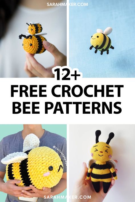 Buzz, buzz! Are you a crocheter who loves bees? If so, you're in for a treat because we've compiled a list of the best bee crochet patterns just for you And the best part is - these bees don't sting!  In this list, we've rounded up some of the best free crochet bee patterns out there. Whether you're looking to make a giant crochet bee pattern or a tiny little bee that can fit in the palm of your hand, we've got you covered. With so many adorable designs to choose from, you'll have a hard time pi Crochet Bee Applique, Giant Crochet, Bee Crochet, Bee Toys, Bee Pattern, Crochet Cat Pattern, Yarn Bee, Crochet Bee, Crochet Plant