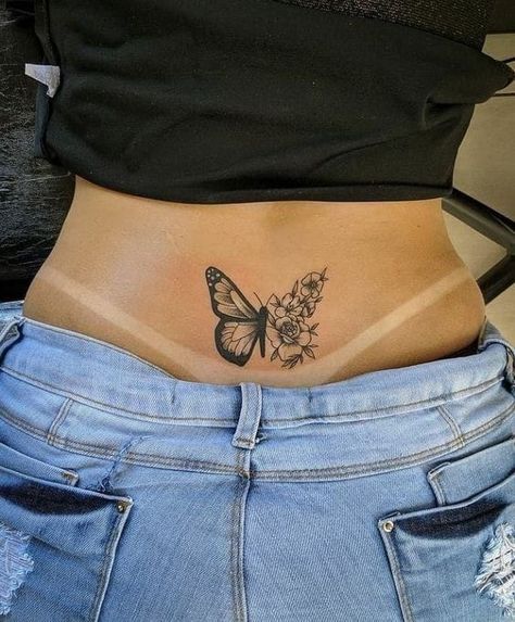 Butterfly Lower Back Tattoo, Butterfly Back Tattoo, Basic Tattoos, Butterfly Tattoos For Women, Hip Tattoos Women, Small Pretty Tattoos, Petite Tattoos, Spine Tattoos For Women, Tattoos For Black Skin