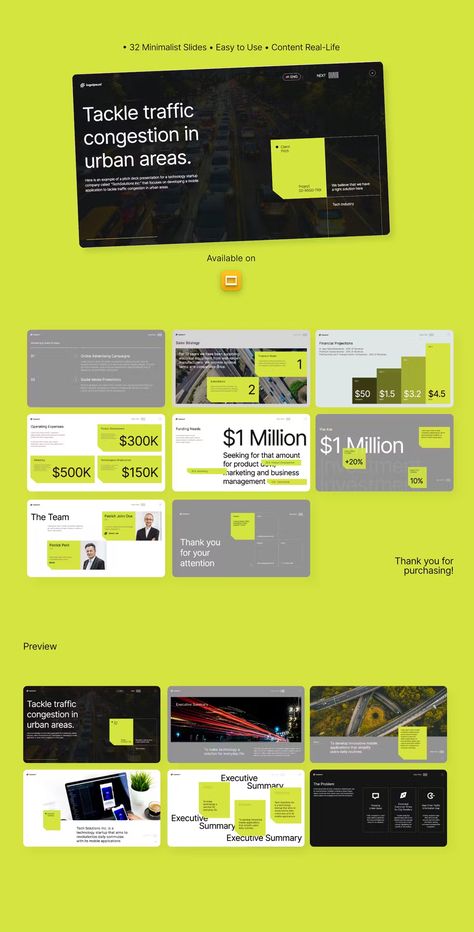 Green Startup Pitch Deck Tech Google Slides Presentation Template - 32 Clean Startup Pitch Deck, Tech Presentation, Slideshow Design, Presentation Deck, Business Pitch, Critical Essay, Google Slides Presentation, Essay Outline, Slide Presentation