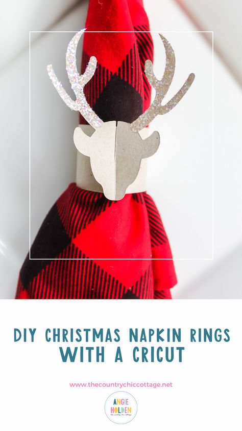 You will love how great these DIY Christmas napkin rings look on your table! So, grab your Cricut and make some for your table! Cricut Napkin Rings Christmas, Cricut Napkin Rings, Cricut Christmas Table Decorations, Diy Christmas Napkin Rings, Diy Napkin Rings Christmas, Diy Christmas Napkins, Christmas Silverware Holder, Cricut Projects Christmas, Cricut Videos