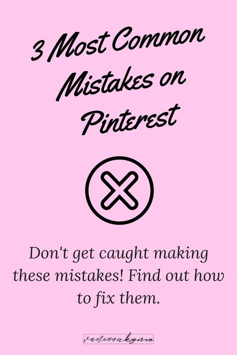 Are you making these 3 common mistakes on Pinterest? Pinterest marketing isn’t rocket science, but it can be tricky to get started. Don’t make these mistakes—make sure that you are optimizing your images, using keywords correctly and staying consistent to get the most results using Pinterest! #pinterestmarketing #pinterest #pinteresttips #howtousepinterest #vanessakynes #pinterestforbusiness #socialmediamarketing Grow Small Business, Staying Consistent, Pinterest Tutorials, Pinterest Followers, Using Pinterest, Blogging Resources, Pinterest Traffic, Pinterest Seo, Rocket Science