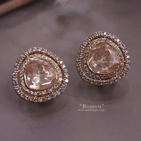 #moissanite #polki #studs #polkiearings #romeo #handmade #earings #bridal #bridejewellery #weddingjewellery #jewelry #uniqueearings #earings #occasionwear #semiprecious #stones #silver #royallook #partywear Polki Stone Jewellery, Polki Earrings Studs, Polki Rings Design, Real Diamond Earrings Unique, Polki Studs Earrings, Polki Tops, Polki Studs, Model Earrings, Ruby Necklace Designs