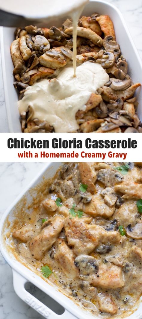 Sunday Dinner Casseroles, Chicken Gloria Casserole, Chicken Gloria, Chicken Mushroom Casserole, Creamy Chicken Casserole, Casserole Chicken, Chicken Recipes Boneless, Stuffing Casserole, Tasty Chicken