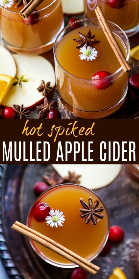 Easy Hot Spiked Mulled Apple Cider Recipe | Holiday Cocktail | Crock Pot Spiked Hot Apple Cider, Mulled Apple Cider Recipe, Hot Apple Cider Recipe, Spiked Apple Cider, Mulled Apple Cider, Cider Drinks, Apple Cider Cocktail, Apple Cider Recipe, Cider Cocktails