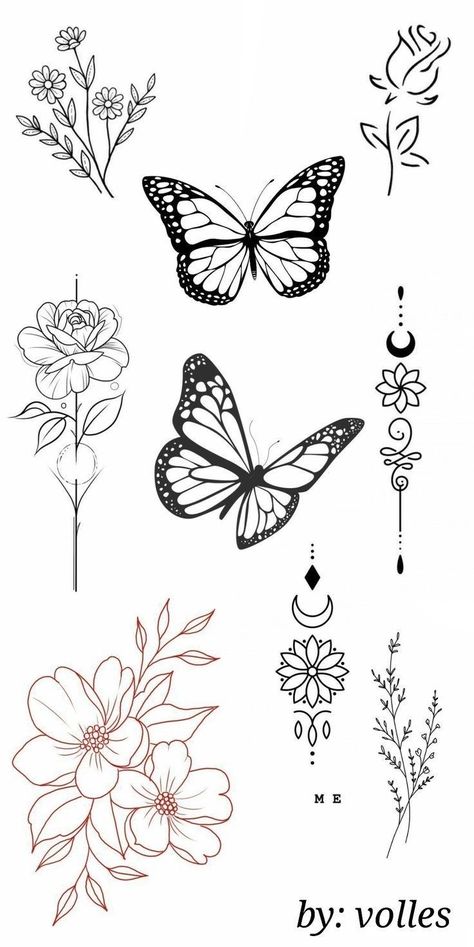 Tato Henna, Flash Tattoo Designs, Tatuaje A Color, Tattoo Stencil Outline, Small Hand Tattoos, Butterflies And Flowers, Line Art Tattoos, Flowers And Butterflies, Tattoo Outline