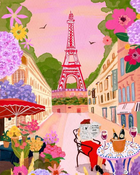 Bonjour March🌸 Spring is here and I’m welcoming it with a fresh Paris print full of blooming charm! 🌼✨ When Paris comes to mind, so does… | Instagram Eiffel Tower Illustration, Paris In Spring, Paris Illustration, City Of Paris, Colourful Art, Paris Print, Illustrators On Instagram, Art Licensing, The Eiffel Tower