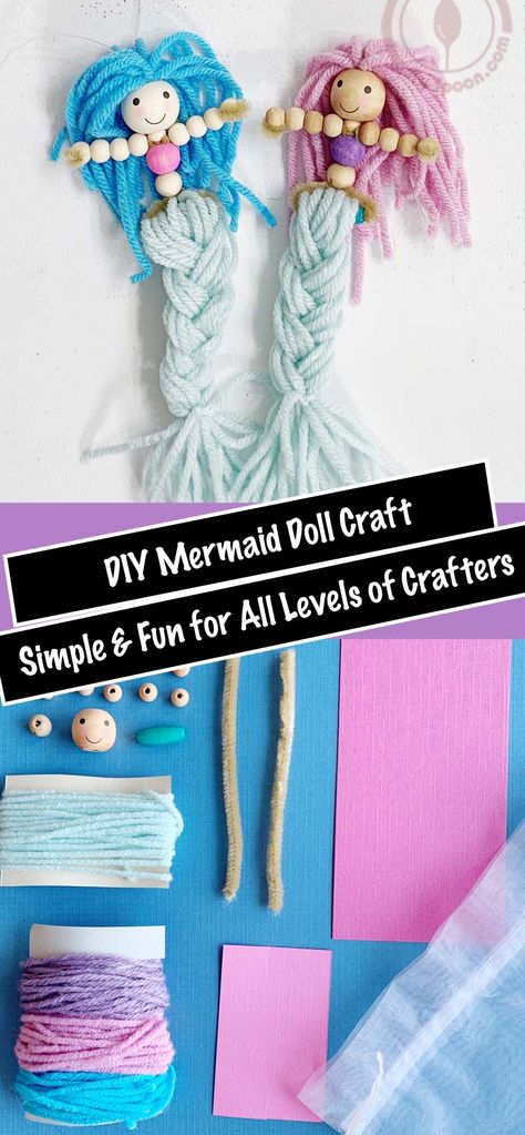 Easy Mermaid Doll Craft Activity - Perfect for all Ages - Create magical mermaid dolls with this fun and easy DIY craft! Perfect for kids and adults alike. Use simple materials and step-by-step instructions to make adorable mermaid dolls that will captivate imaginations. #DIYmermaidDolls #CraftingWithKids #MagicalCrafts #EasyCrafts #MermaidCraft #mermaidactivity #CreativeFun #CraftingInspiration #CraftyIdeas #MermaidDIY #CraftsForAllAges #Mermaidcraftkit #mermaidpartyidea #mermaidpartyfavor Mermaid Yarn Doll Diy, Mermaid Arts And Crafts For Kids, Mermaids Crafts, Mermaid Preschool Craft, Craft Mermaid, Yarn Mermaid, Yarn Mermaid Dolls How To Make, Mermaid Yarn Doll, Cottage Crafts For Kids