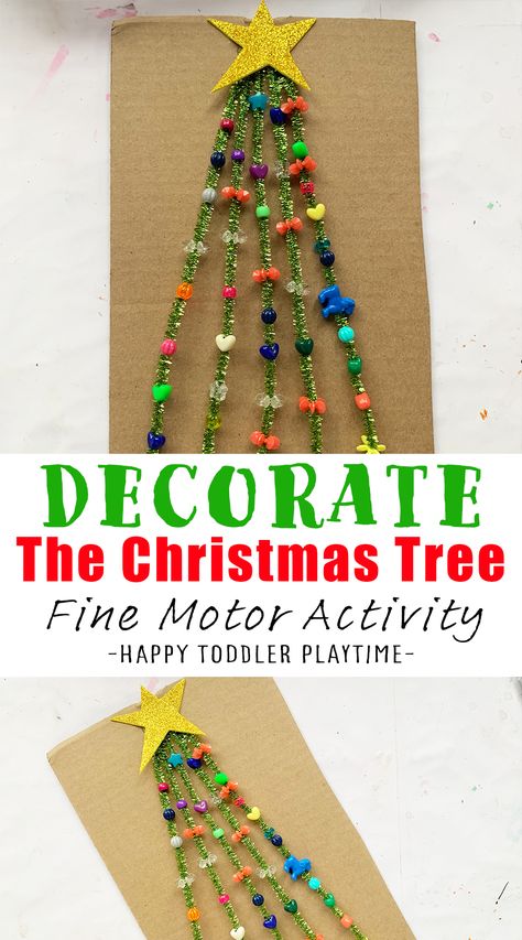 Decorate the Christmas Tree: Easy Fine Motor Activity for Kids - Happy Toddler Playtime Aba Christmas Activities, Christmas Theme Crafts Preschool, Christmas Tree Activity For Kids, Open Ended Christmas Crafts, Preschool Christmas Activities Crafts, Christmas Project Preschool, Christmas Fine Motor Activities Preschool, Little Kid Christmas Crafts, December Curriculum Preschool