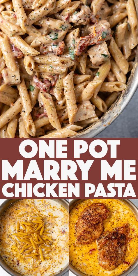 Pasta Recipes With Half And Half, Easy Meal Prep For Family, Easy Chicken Meals For Two, One Pan Marry Me Chicken Pasta, Beginner Pasta Recipes, One Pan Dinners Pasta, One Pot Meals With Chicken, Recipes For Single People, One Pot Marry Me Chicken