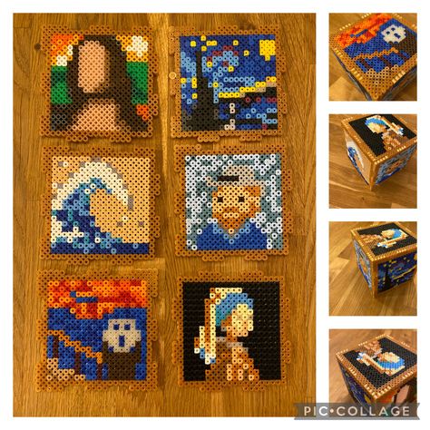 Perler Bead Van Gogh, Perler Bead Famous Paintings, Mona Lisa Perler Beads, Perler Bead Portrait, Perler Bead Logos, Iron Bead Art, Perler Bead Album Cover, Pixel Art Mona Lisa, Perler Bead Painting