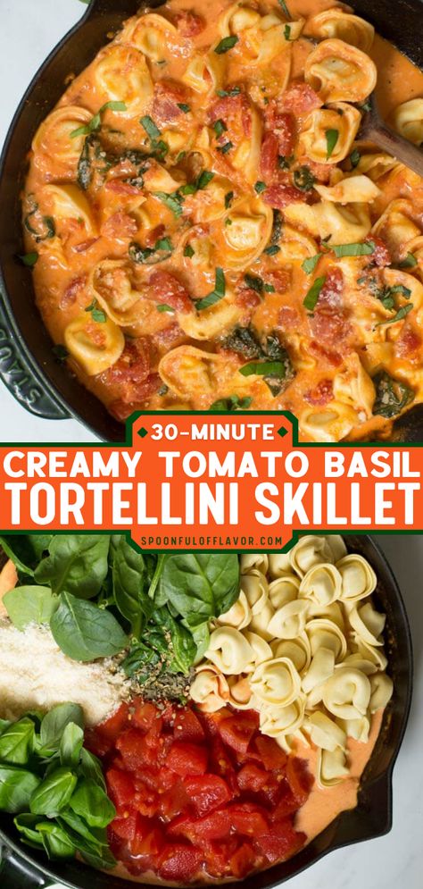 Creamy Tomato Basil Tortellini Skillet Creamy Tomato Basil Tortellini, Dinner Lazy, Tomato Basil Tortellini, Tortellini Skillet, Easy Skillet Dinner, Skillet Dinner Recipes, Lazy Dinners, Tortellini Recipes, Easy Skillet