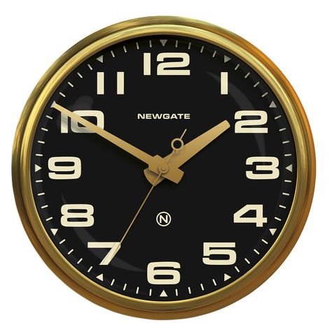 Newgate Clocks - Brixton Wall Clock - Radial Brass - Black Dial Hand Moves, Newgate Clocks, Melting Clock, Rose Gold Painting, Living Room Art Prints, Desk Clocks, Black Wall Clock, Nursery Decor Wall Art, Kitchen Art Prints