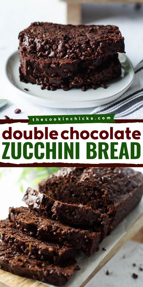 This easy Double Chocolate Zucchini Bread recipe is moist, full of chocolate flavor, and you’ll never know there is zucchini in it! Using only one bowl and a few simple ingredients, this quick bread is ready in no time! Chocolate Zucchini Bread Recipe, Double Chocolate Zucchini Bread, Zucchini Bread Recipe, Chocolate Zucchini Bread, Breakfast Bread Recipes, Chocolate Bread, Zucchini Bread Recipes, Gateaux Cake, Chocolate Zucchini