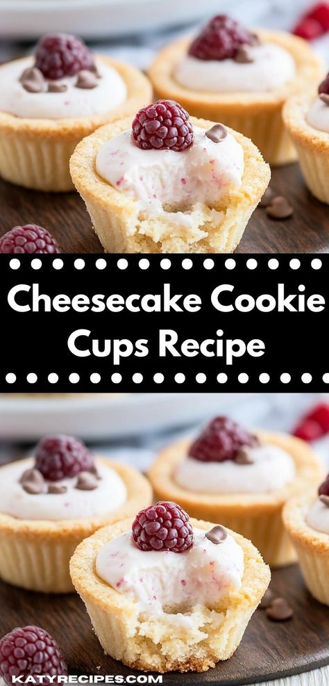 Searching for a fun baking project? These Cheesecake Cookie Cups are not only easy to make but also customizable with your favorite toppings, making them a hit for family gatherings or holiday festivities. Cheesecake Cookie Cups, Sugar Cookie Cheesecake, Cheesecake Cookies Recipes, Easy Smores, Cheesecake Cookie, Cookie Cups Recipe, Classic Cookies Recipes, Cheesecake Cups, Quick Dessert Recipes