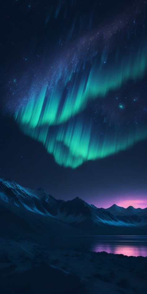 The picture showcases a breathtaking panorama that showcases the majesty of the Northern Lights. Shades of green, blue, and purple illuminate the darkness, creating a celestial symphony of hues. The lights appear as delicate ribbons, twisting and twirling in the heavens, painting an awe-inspiring scene. Pretty Northern Lights, Northern Lights Alberta, Northern Lights Iphone Wallpaper, Northern Lights Mountains, Northern Lights Pictures, Arora Lights Wallpaper, Northen Lights Painting, Aesthetic Northern Lights, Northern Lights Aesthetic