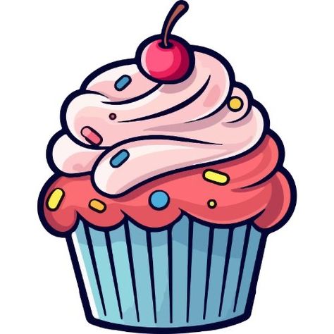 Cupcake Images Clip Art, Cupcake Cartoon Drawing, Cupcake Vector Illustration, Cupcake Illustration Cute, Cupcake Colouring, Cupcakes Art Drawing, Bakery Cartoon, Sweets Drawing, Muffin Clipart